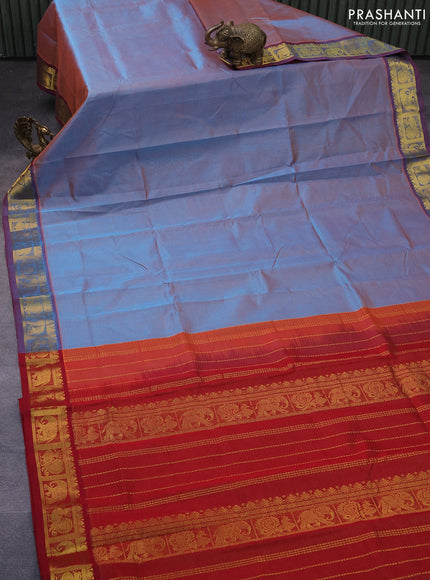 Silk cotton saree dual shade of blue and maroon with allover vairaosi pattern and annam & elephant & zari woven border