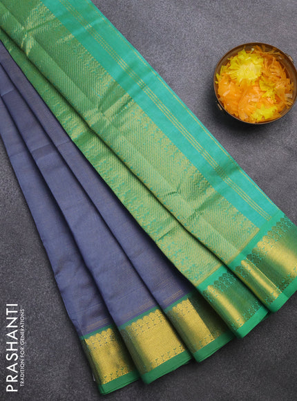 Silk cotton saree grey and green with allover vairaosi pattern and zari woven border