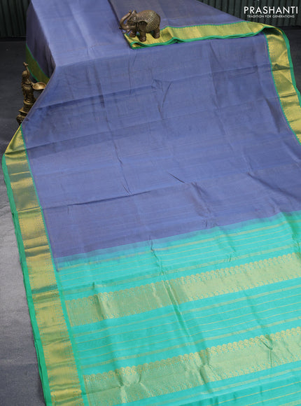 Silk cotton saree grey and green with allover vairaosi pattern and zari woven border