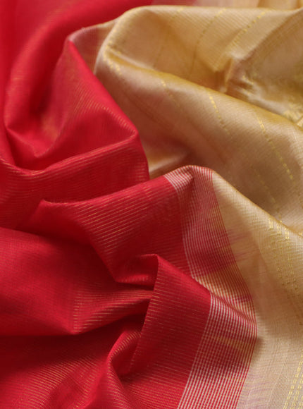 Silk cotton saree red and sandal with allover vairaosi pattern and zari woven border