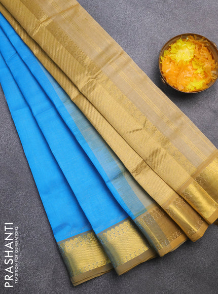 Silk cotton saree cs blue and sandal with allover vairaosi pattern and zari woven border