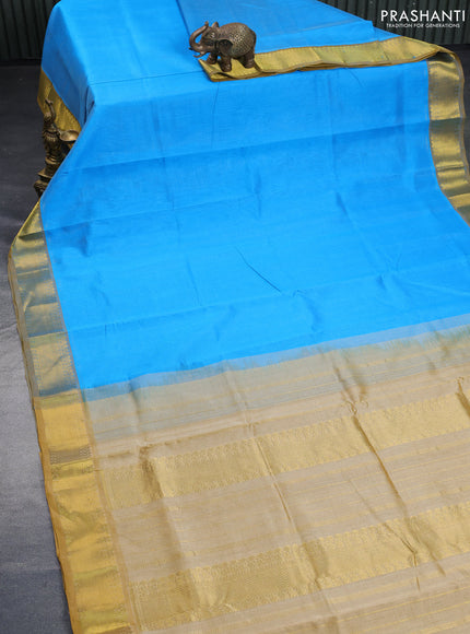 Silk cotton saree cs blue and sandal with allover vairaosi pattern and zari woven border