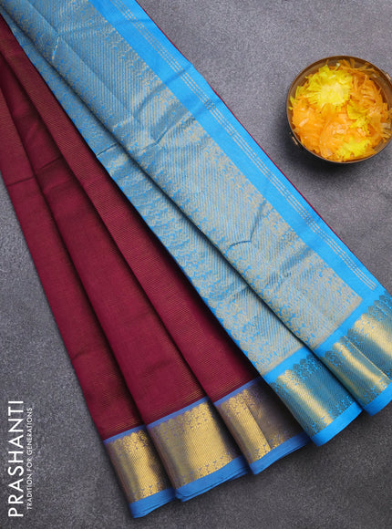 Silk cotton saree deep purple and cs blue with allover vairaosi pattern and zari woven border