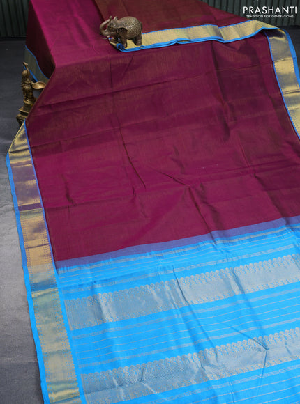 Silk cotton saree deep purple and cs blue with allover vairaosi pattern and zari woven border