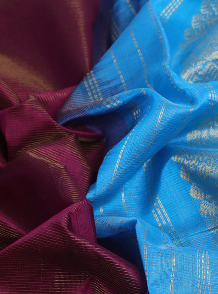 Silk cotton saree deep purple and cs blue with allover vairaosi pattern and zari woven border