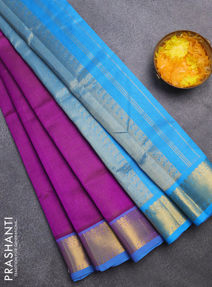 Silk cotton saree purple and cs blue with allover vairaosi pattern and zari woven border