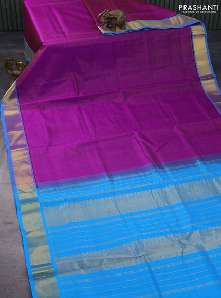 Silk cotton saree purple and cs blue with allover vairaosi pattern and zari woven border