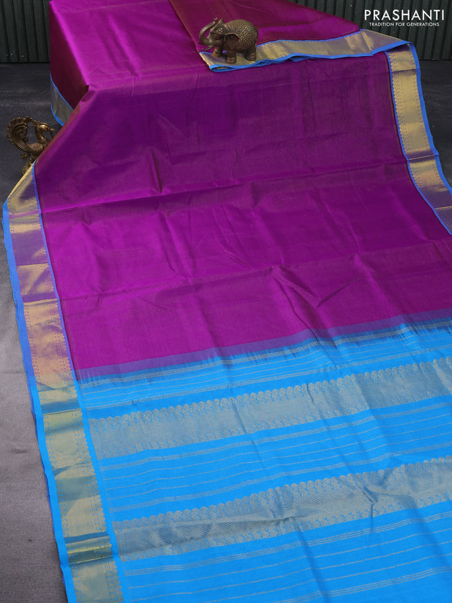 Silk cotton saree purple and cs blue with allover vairaosi pattern and zari woven border