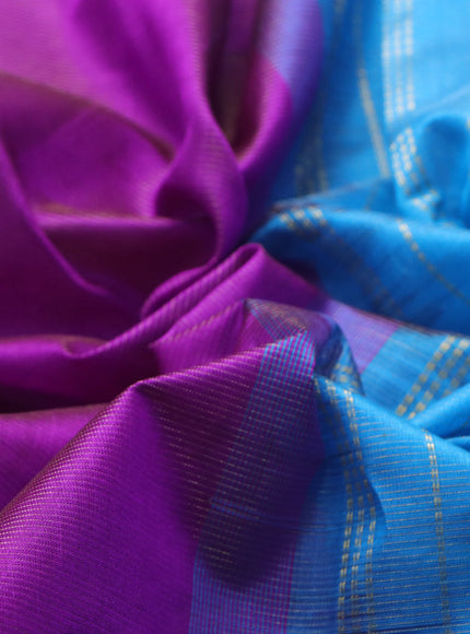 Silk cotton saree purple and cs blue with allover vairaosi pattern and zari woven border