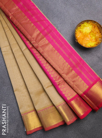 Silk cotton saree sandal and pink with allover vairaosi pattern and zari woven border