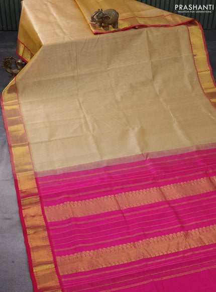 Silk cotton saree sandal and pink with allover vairaosi pattern and zari woven border