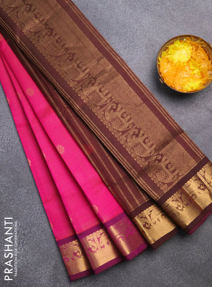 Silk cotton saree pink and coffee brown with allover vairaosi pattern & buttas and zari woven border