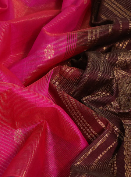 Silk cotton saree pink and coffee brown with allover vairaosi pattern & buttas and zari woven border