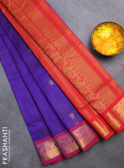 Silk cotton saree blue and red with allover vairaosi pattern & buttas and zari woven border