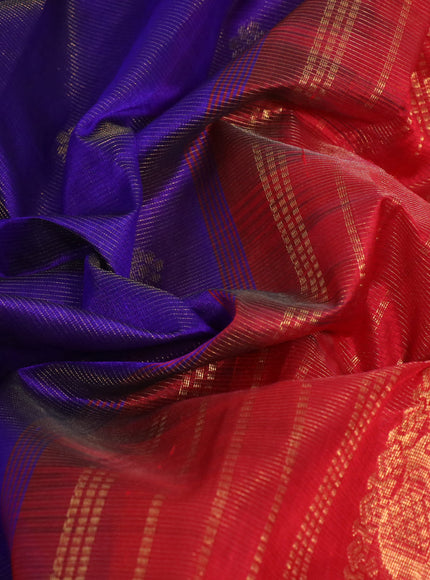 Silk cotton saree blue and red with allover vairaosi pattern & buttas and zari woven border