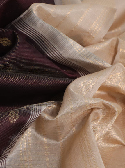 Silk cotton saree brown and sandal with allover vairaosi pattern & buttas and zari woven border