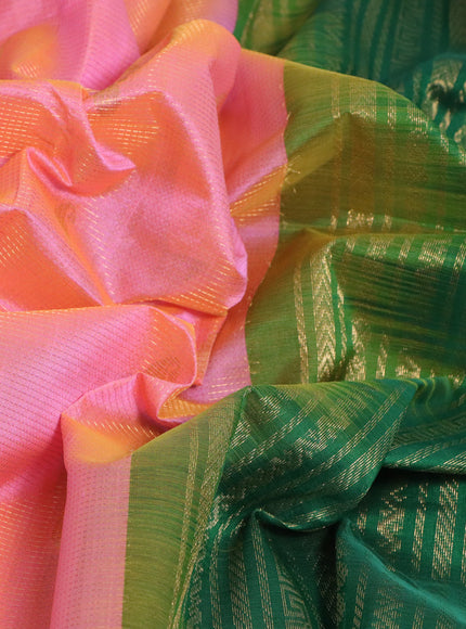 Silk cotton saree dual shade peach orange and green with allover vairaosi pattern & buttas and zari woven border