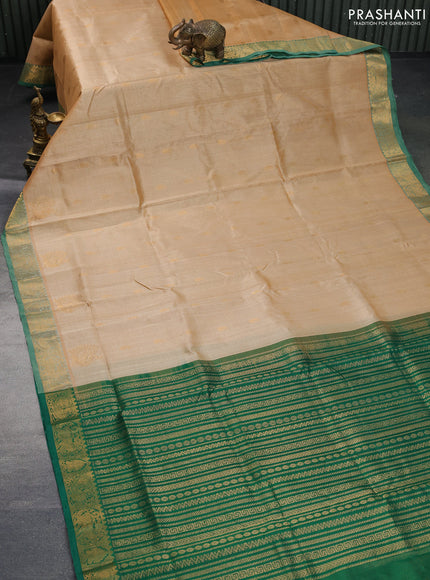 Silk cotton saree sandal and green with allover vairaosi pattern & buttas and zari woven border