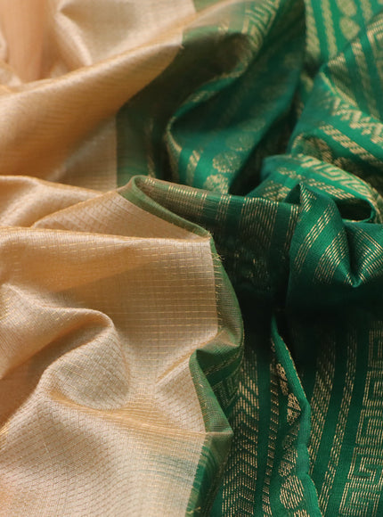 Silk cotton saree sandal and green with allover vairaosi pattern & buttas and zari woven border