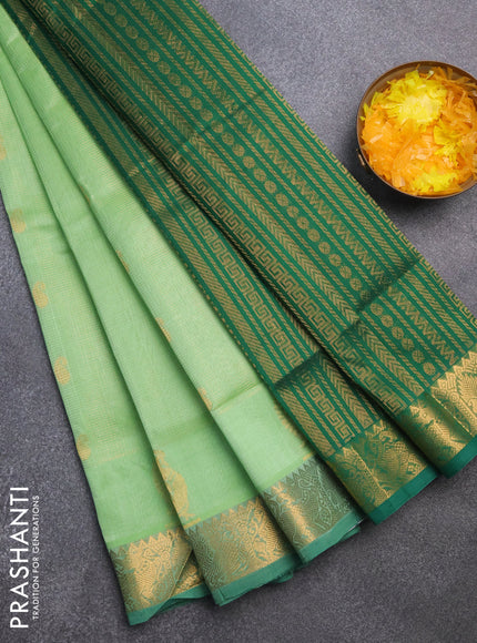 Silk cotton saree pista green and green with allover vairaosi pattern & buttas and zari woven border