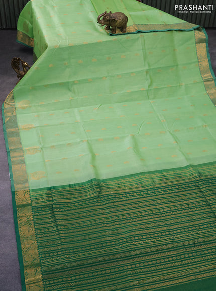 Silk cotton saree pista green and green with allover vairaosi pattern & buttas and zari woven border