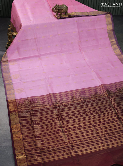 Silk cotton saree light pink and wine shade with allover vairaosi pattern & buttas and zari woven border