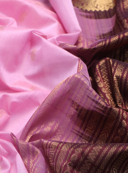 Silk cotton saree light pink and wine shade with allover vairaosi pattern & buttas and zari woven border