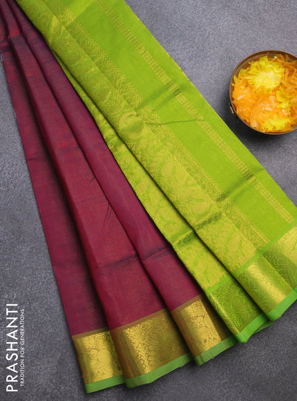 Silk cotton saree deep maroon and light green with allover vairaosi pattern and annam zari woven border