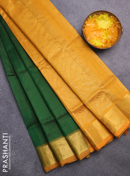 Silk cotton saree green and mustard yellow with allover vairaosi pattern and annam zari woven border