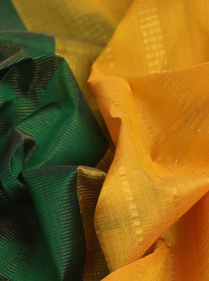 Silk cotton saree green and mustard yellow with allover vairaosi pattern and annam zari woven border