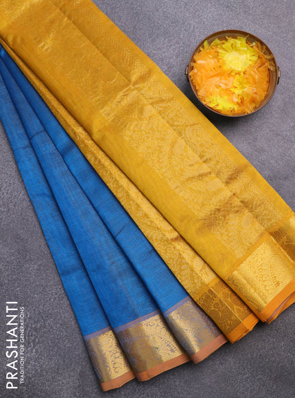 Silk cotton saree peacock blue and mustard yellow with allover vairaosi pattern and annam zari woven border