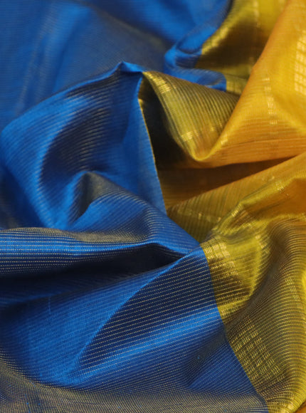 Silk cotton saree peacock blue and mustard yellow with allover vairaosi pattern and annam zari woven border