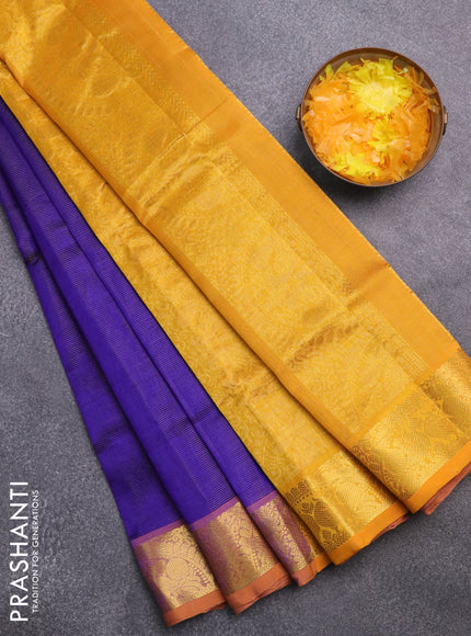 Silk cotton saree blue and mustard yellow with allover vairaosi pattern and annam zari woven border