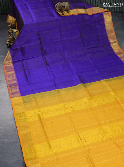 Silk cotton saree blue and mustard yellow with allover vairaosi pattern and annam zari woven border