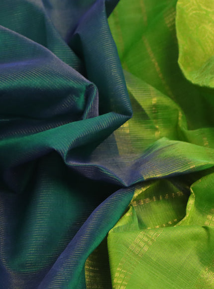 Silk cotton saree dark green and lime green with allover vairaosi pattern and annam zari woven border