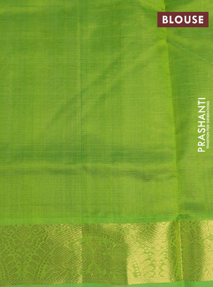 Silk cotton saree dark green and lime green with allover vairaosi pattern and annam zari woven border