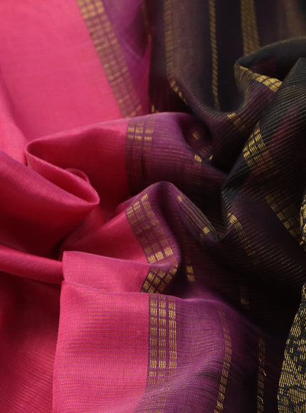 Silk cotton saree pink and black with allover vairaosi pattern and annam zari woven border