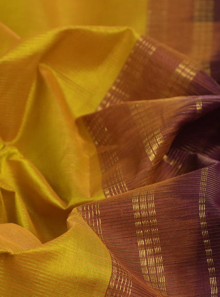 Silk cotton saree mustard yellow and brown with allover vairaosi pattern and annam zari woven border