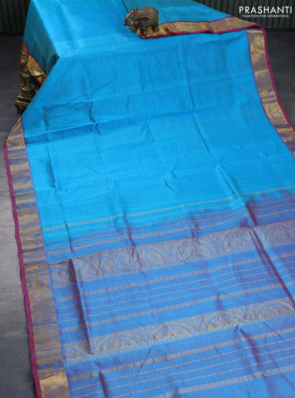 Silk cotton saree light blue and dual shade of maroon with allover vairaosi pattern and annam zari woven border