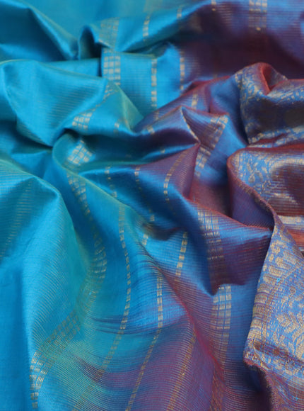 Silk cotton saree light blue and dual shade of maroon with allover vairaosi pattern and annam zari woven border