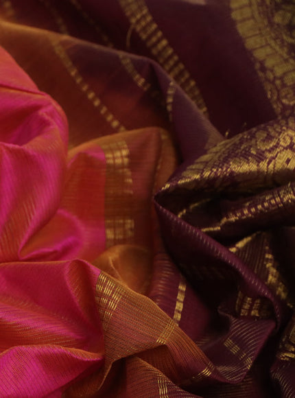 Silk cotton saree dual shade of pink and deep maroon with allover vairaosi pattern and annam zari woven border