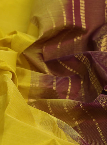 Silk cotton saree yellow and deep brown with allover vairaosi pattern and annam zari woven border