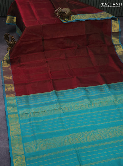 Silk cotton saree deep maroon and teal blue with allover vairaosi pattern and annam zari woven border