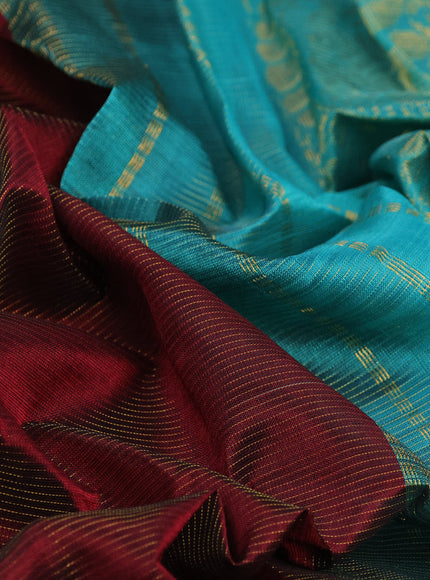 Silk cotton saree deep maroon and teal blue with allover vairaosi pattern and annam zari woven border