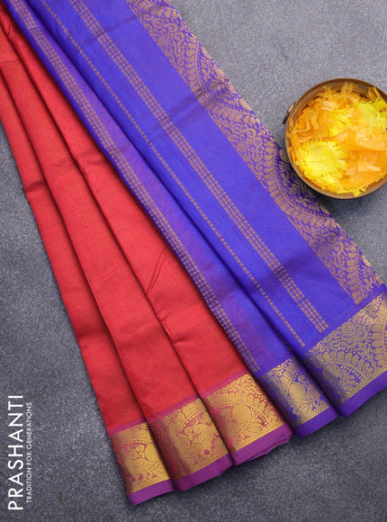 Silk cotton saree maroon and blue with allover vairaosi pattern and annam zari woven border