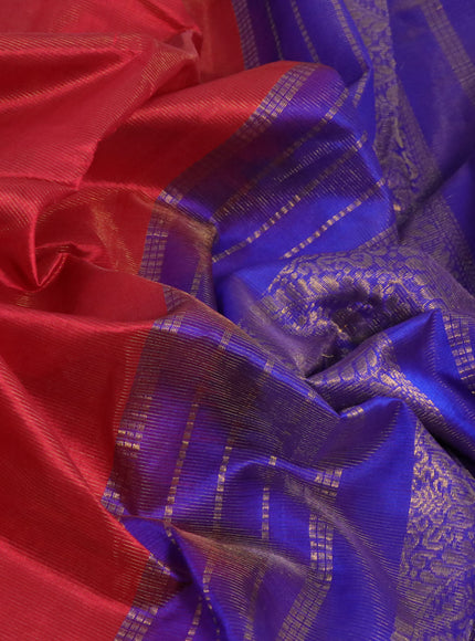 Silk cotton saree maroon and blue with allover vairaosi pattern and annam zari woven border