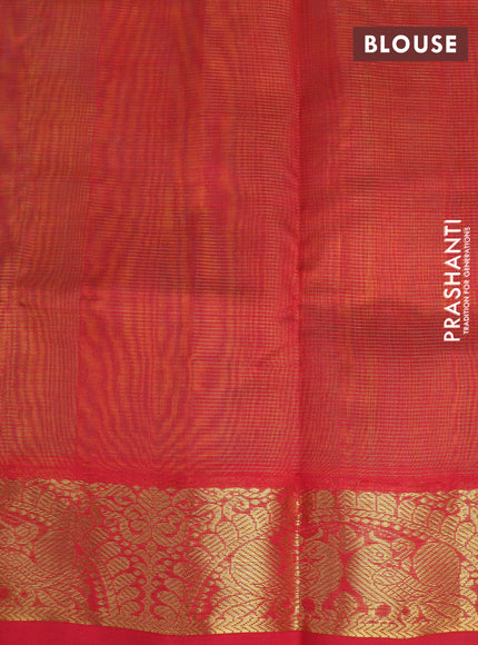 Silk cotton saree dual shade of light green and red with allover vairaosi pattern and annam zari woven border