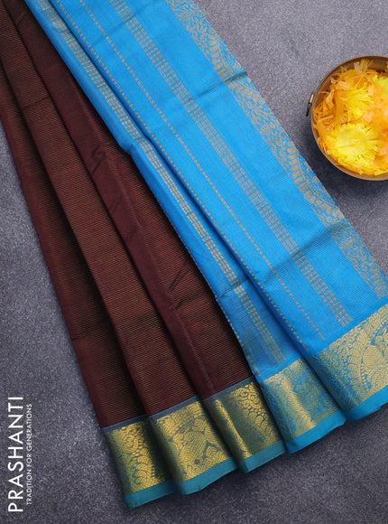 Silk cotton saree coffee brown and cs blue with allover vairaosi pattern and annam zari woven border