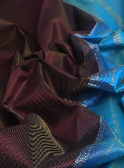 Silk cotton saree coffee brown and cs blue with allover vairaosi pattern and annam zari woven border