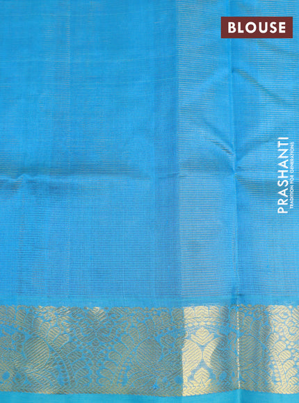 Silk cotton saree coffee brown and cs blue with allover vairaosi pattern and annam zari woven border